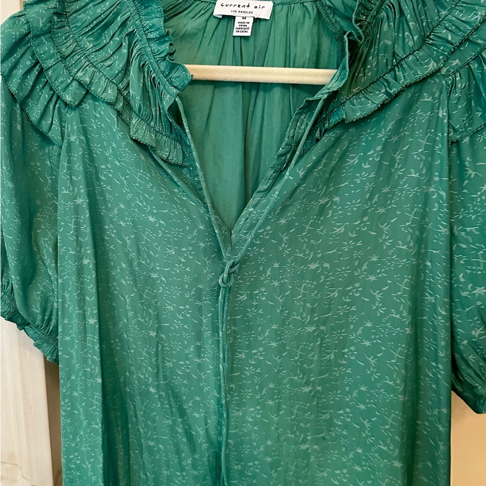 Current Air Green Ruffled Bib Collar Blouse
